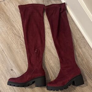 Wild Diva Burgundy Over-the-Knee Chunky Heel Boots